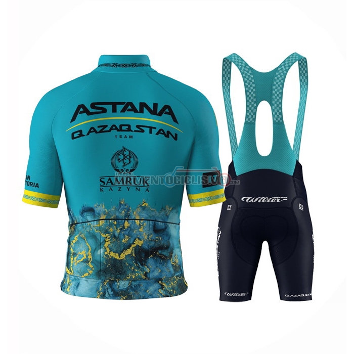 2024 Abbigliamento Ciclismo Astana Azzurro Manica Corta e Salopette